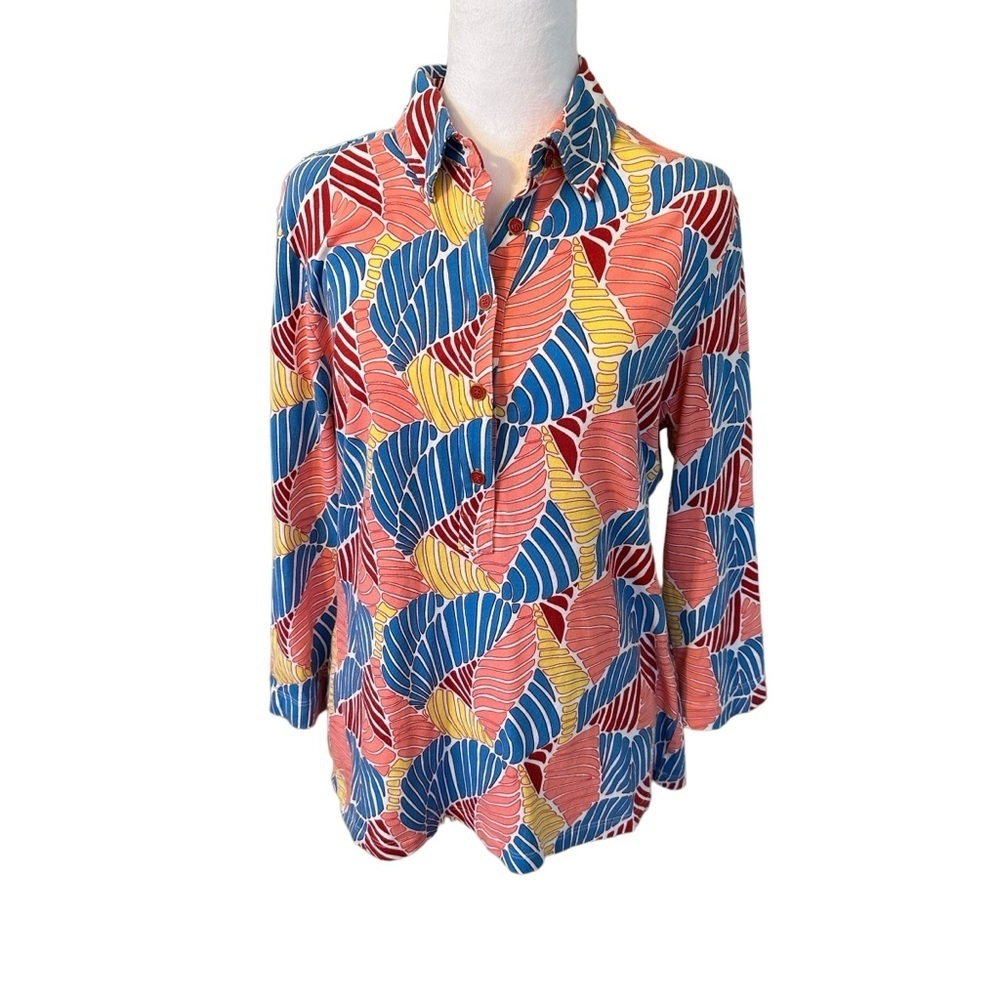 J.McLaughlin Size L, Colorful Leaf D esign. Cotton, Modal and Spandex.